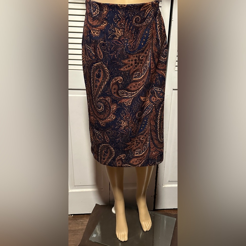 Briggs New York Navy Blue Paisley Midi Skirt Women’s 6P